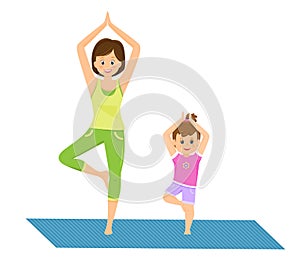 Mom and daughter doing yoga