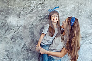 Mom with daughter in family look