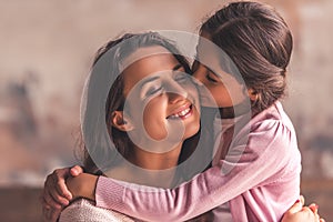 Mom and daughter at home