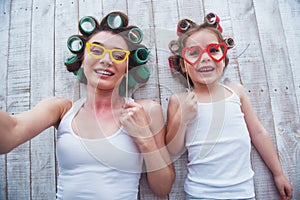 Mom and daughter at home