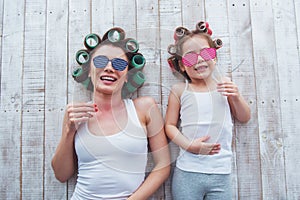 Mom and daughter at home