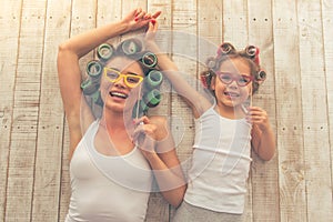 Mom and daughter at home