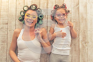 Mom and daughter at home