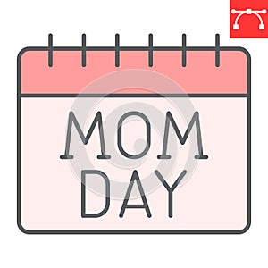 Mom day calendar color line icon, date and holiday, mothers day calendar vector icon, vector graphics, editable stroke