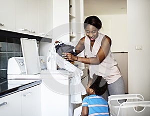 Mom doing the laundry concept