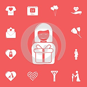 Mom with a gift icon. Detailed set of mother day icons. Premium graphic design. One of the collection icons for websites, web