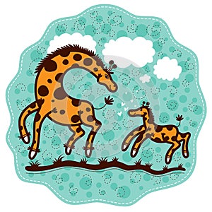 Mom giraffe and her calf