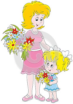 Mom and her daughter with flowers