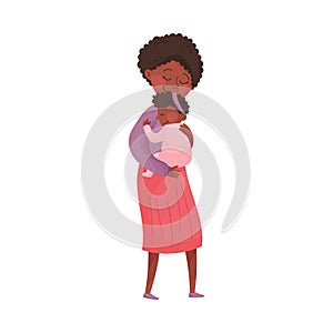 Mom and Her Kid Vector Illustration. Young Mother Holding Her Baby in Arms and Embracing
