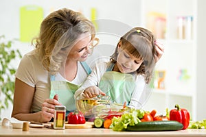 Mom and kid preparing healthy food