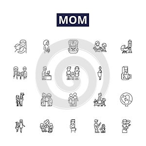 Mom line vector icons and signs. Parent, Caretaker, Guardian, Matriarch, Mommy, Mama, Playmate, Companion outline vector