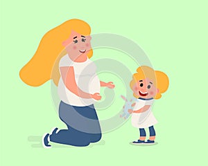 Mom playing with her baby. Mother character isolated. Vector Illustration Baby care concept