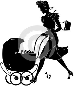 Mom Pushing Pram Silhouette