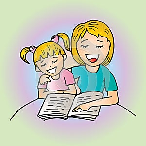 Mom reading a book to her kid