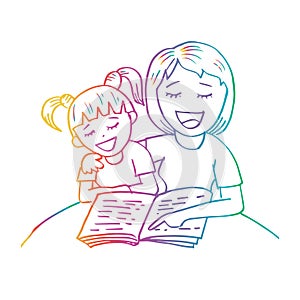 Mom reading a book to her kid