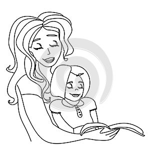 Mom reading a book to her kid