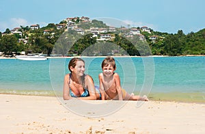 Mom and son on the beach in Thailand