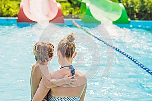 Mom and son have fun at the water park