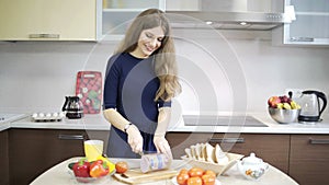 Mom Son Spend Time Holiday Eating Breakfast, mother and boy child on kitchen