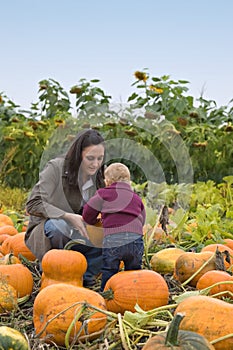 Mom and Toddler pumpkin farm