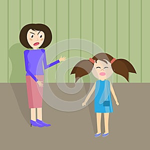 Mom yells at her daughter. Adults scream at the children. Aggression in the family photo