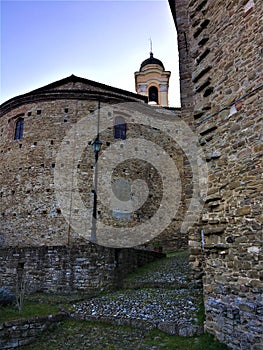 Mombaldone town, Piedmont region, Italy. Architecture, history, art