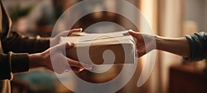 The moment of connection during a package delivery in a cozy home setting. AI generated image