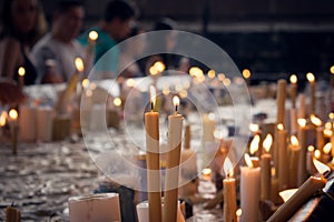 Candles lit in a chapel photo