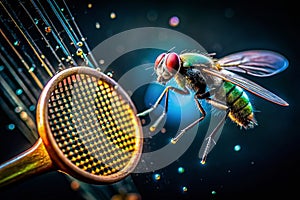 A Moment of Impact A Dramatic Fly Swatter Photo Capturing the Tension Before a Pest is Dispatched Conceptual photo