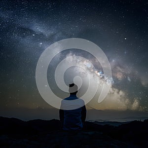 Moment of reflection person gazes at stars, pondering universe