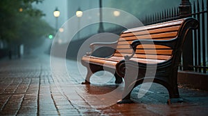 Moments Unwind, Finding Peace on the Streetside Bench in the rain. Generative AI