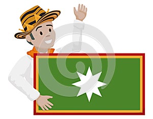 Momo King character holding sign like Barranquilla`s flag, Vector illustration