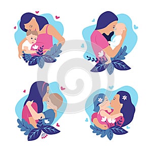 The moms and babies kissing for holidays design. The son and daughter