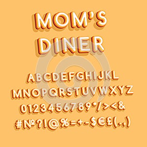 Moms dinner vintage 3d vector alphabet set