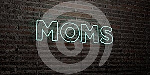 MOMS -Realistic Neon Sign on Brick Wall background - 3D rendered royalty free stock image