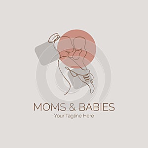 Moms and Sons logo line style template design for brand or company and other