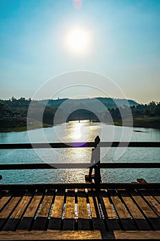 Mon bridge and beautiful Sunrise in Sangkhla Buri District Kanchanaburi thailand