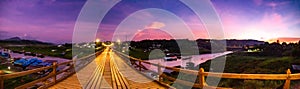 Mon Bridge, old wooden bridge at sunset in Sangkhlaburi, Kanchanaburi, Thailand