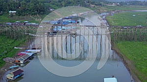 Mon Bridge, old wooden bridge at sunset in Sangkhlaburi, Kanchanaburi, Thailand