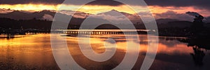 Mon bridge and river at dawn, Sangkhla buri