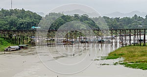 Mon Bridge in Sangklaburi District, Kanchanaburi Thailand Aug 2016