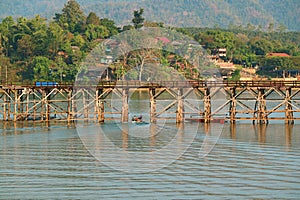 Mon Bridge or Saphan Mon, the Iconic Landmark of Sangkhlaburi District, Kanchanaburi Province, Thailand