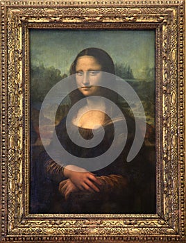 Mona Lisa canvas at Louvre Museum in Paris