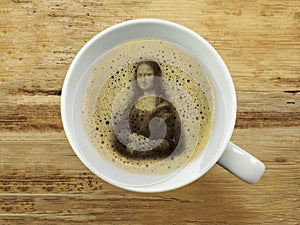 Mona lisa in coffee froth