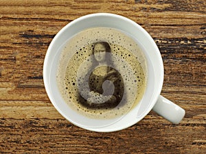 Mona lisa in coffee froth