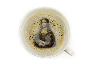 Mona lisa in coffee froth