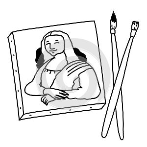 Mona Lisa painting black and white illustration