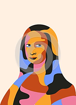 Mona Lisa portrait. Pop art abstract drawing Gioconda Leonardo da Vinci, colorful geometric poster. Vector illustration photo