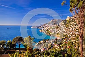 Monaco cityscape and coastline colorful nature of Cote d`Azur view