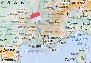 Monaco flag on map